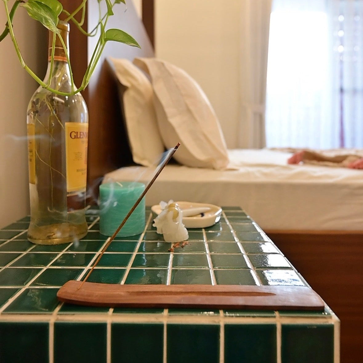 Handmade tile cube side table