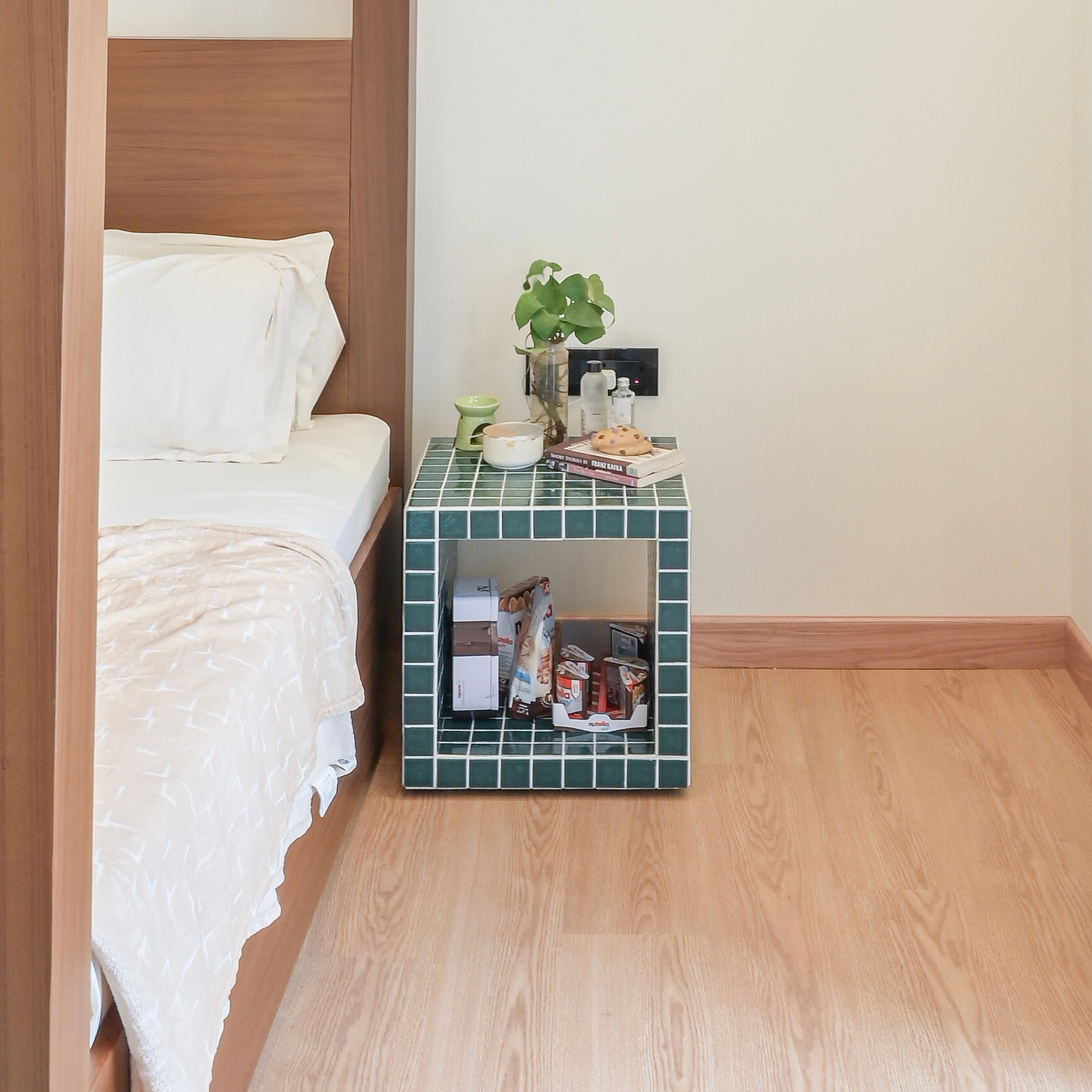 Handmade tile cube side table