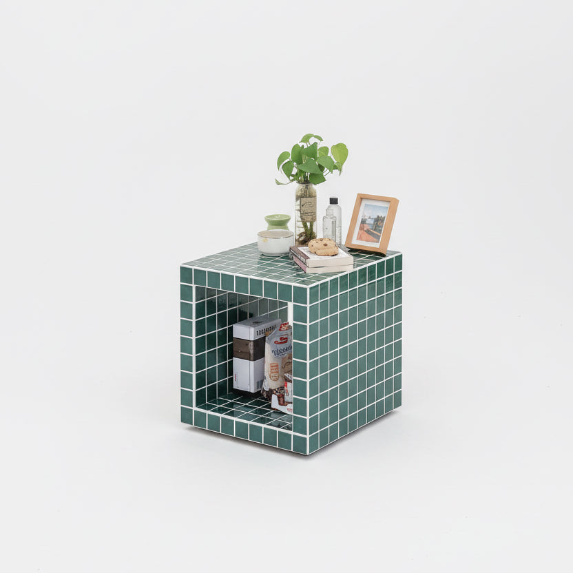 Handmade tile cube side table